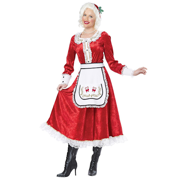 Fru Claus Deluxe Jultomte Jul Sammet Röd Lång Klänning S