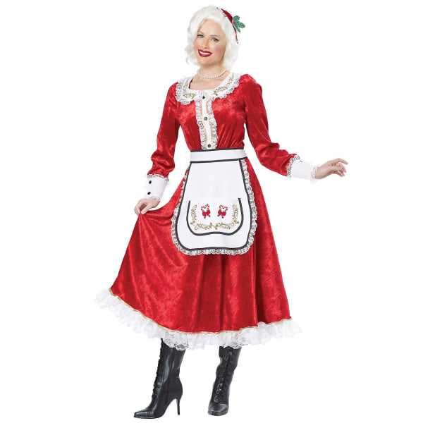 Mrs Claus Deluxe Santa Christmas Velvet Röd Lång Klänning S