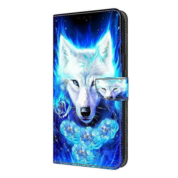 Til Samsung Galaxy A37 5G Læderetui Mønstertryk Pung Stativ Flip Telefoncover Multicolor White Wolf