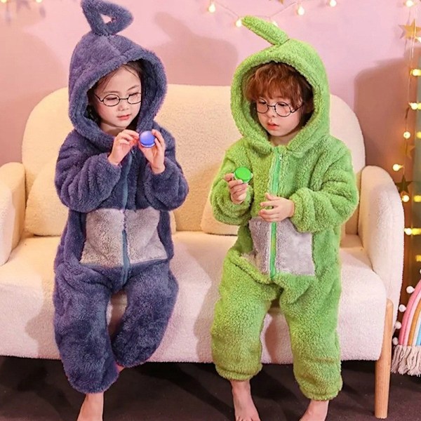 Teletubbies Onesie Pyjamas Barn Förtjockad Korall Fleece Grön 120cm Green