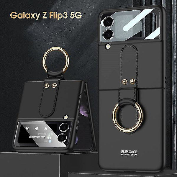 Samsung Galaxy Z Flip 3 Mobiltelefonfodral Ultratunn Ring Spänne Vikbart Telefonskydd Set black