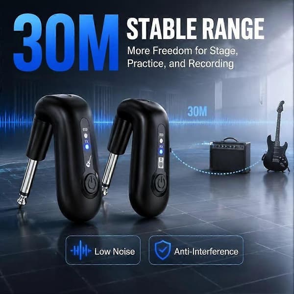 2.4G trådløst gitarsystem, trådløs lydsender og -mottaker for elektrisk gitar og elektriske instrumenter Black