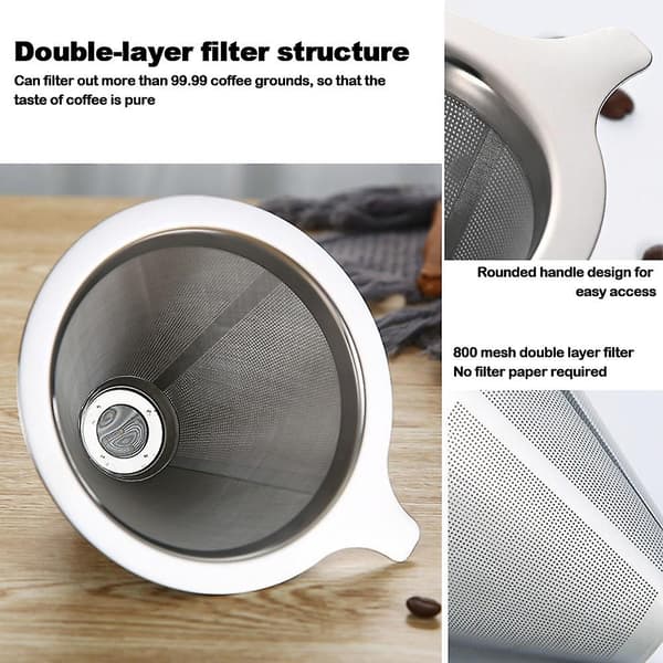 [LCS] Genanvendelig Dobbeltlags 304 Rustfrit Stål Kaffefilterholder Hæld Over Kaffedrypper Mesh Kaffe large Base