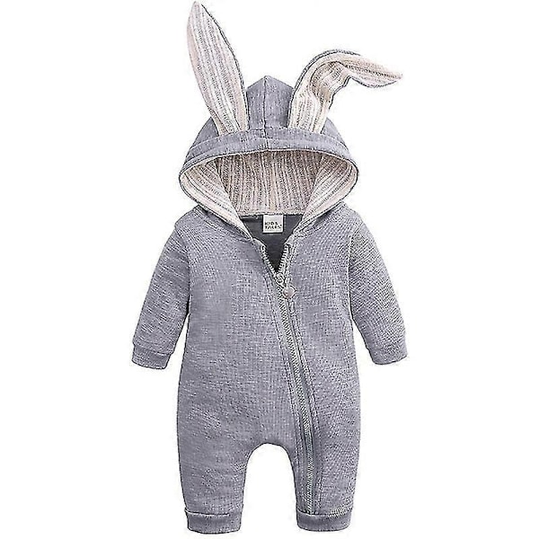 Nyfödd Baby Sparkdräkt Kanin Dragkedja Jumpsuit Påskhare Pyjamas Spädbarn Sovkläder-WELLNGS Grå 3-6 Months Grey
