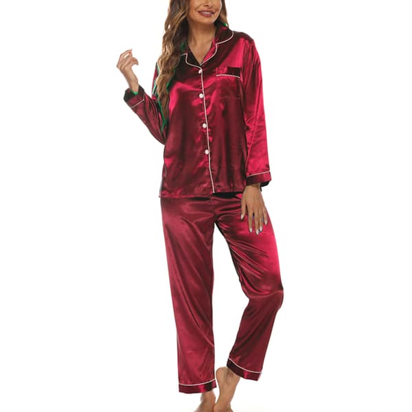[LCS] Pyjamas för kvinnor Set 2 delar Loungewear Långärmad Topp Byxor Polyester Kläder