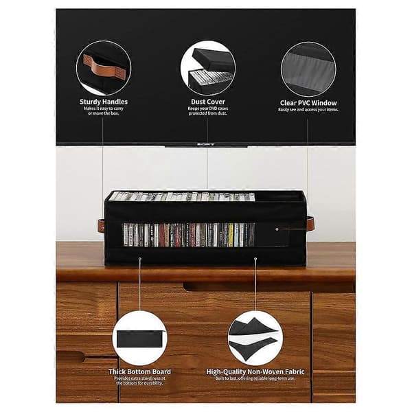 [LCS] 2 stk. foldbar opbevaringsboks til CD DVD-medier - Non-woven stofarrangør med låg til videospil, bøger, tøj Black