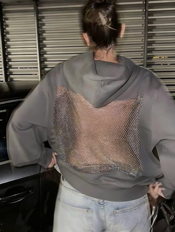[LCS]Backstage Crystal Mesh Hoodie | Mode Streetwear Pullover Sweatshirt*XS*grå grey XS