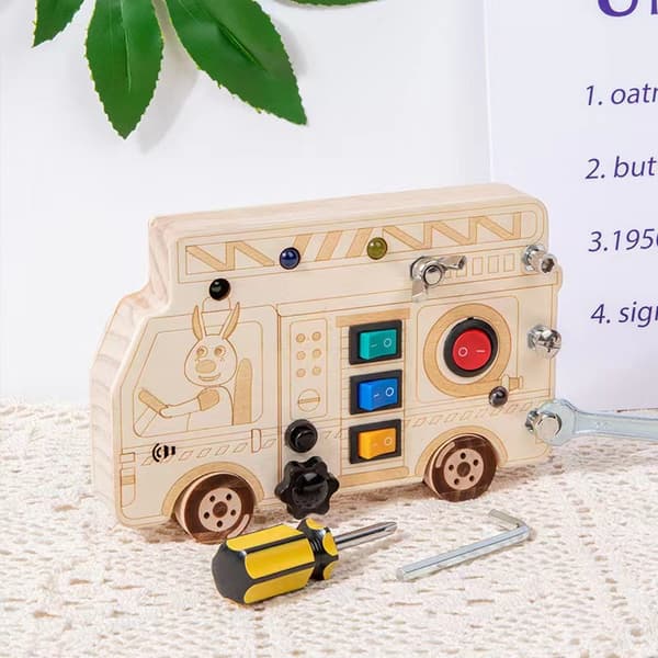 [LCS] Trætrænet afbryderpanel til børn med lys, travlt panel med lysknap, tidlig læring, pædagogisk legetøj