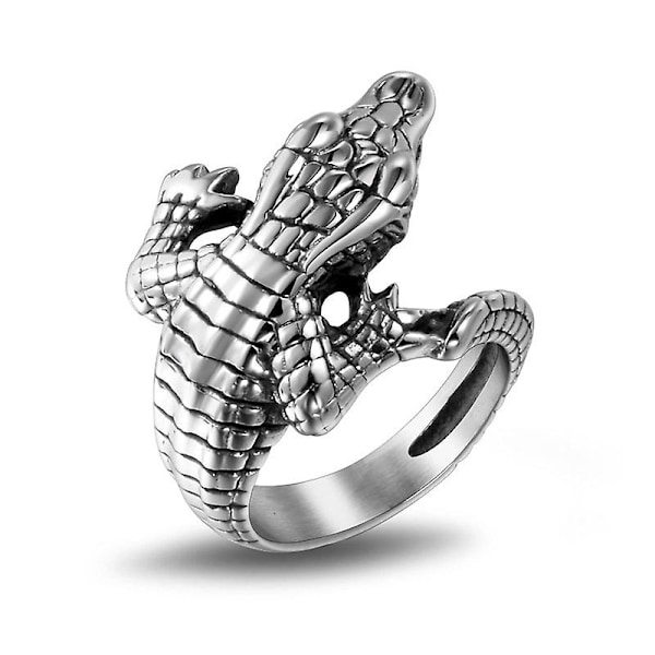 Retro Krokodil Index Fingerringar för Män och Kvinnor Personlighet Unf Silver 11