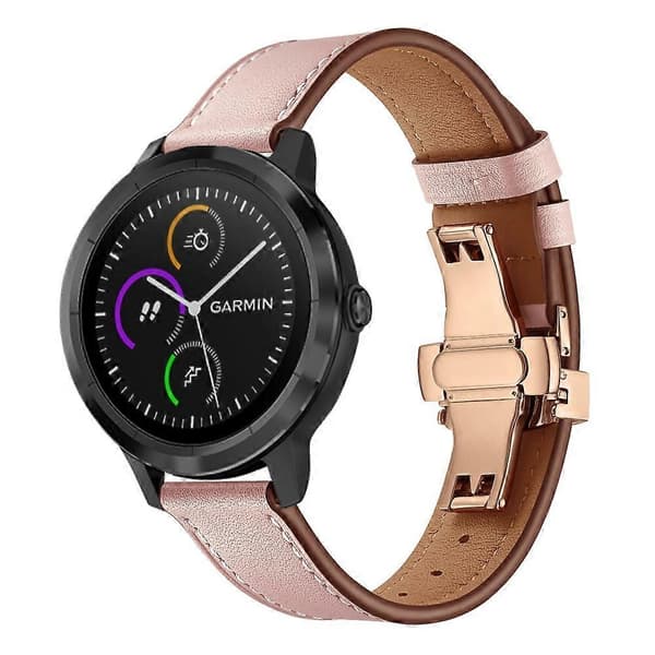 [LCS]20mm Top-layer koskind ægte læder urrem erstatning til Garmin Vivoactive 3 Vivom Multicolor Rose Gold+Pink