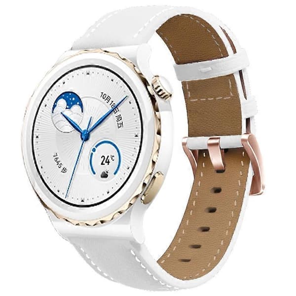 [LCS] Klockarmband för Garmin Venu/Sq/Sq 2/2 Plus, 20 mm äkta koläderrem med roséguldspänne Multicolor White