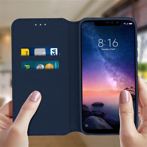 [LCS] Xiaomi Redmi Note 6 Pro Lommeboketui Kortholder Støtte - Midnatt
