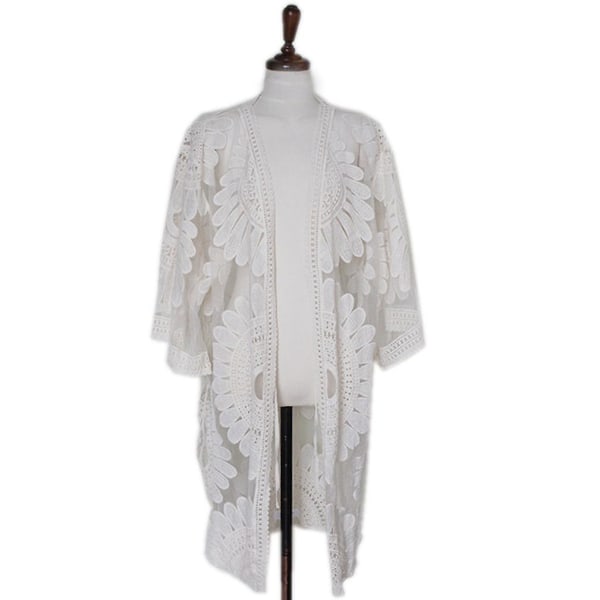 Utsvängd Dam Kaftan Strandkläder Spetsbroderi Långärmad B