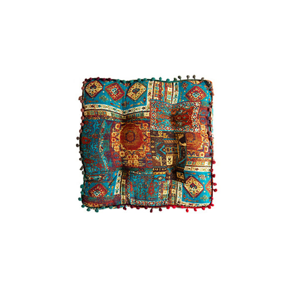Boho Stil Udendørs Rund Vendbar Siddepude – Square Blue（40cm）