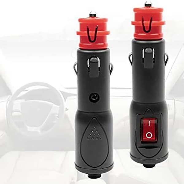 [LCS]2 stk. strømadapterstik 12V bilstik med sikring og afbryder 20mm cig / 12mm DIN til Euro køretøj Black  Red
