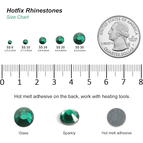 600 stk. Smaragdgrønne Hotfix Rhinestones, SS30, 6,3-6,5 mm for Håndverk & Klær Smaragd SS30 Emerald