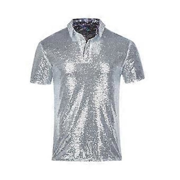 Sequin T-shirt til mænd, glitrende kortærmede klubskjorter (XL)