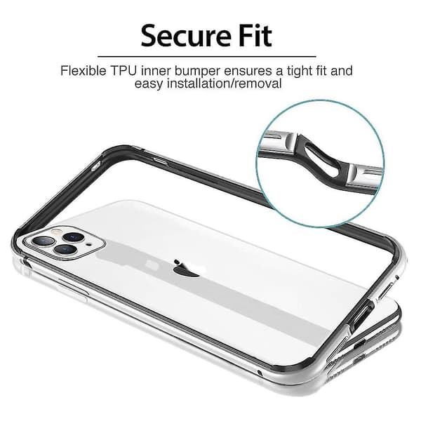 [LCS]Bumperfodral kompatibelt med iPhone 11 Pro, metallram med mjukt Silver