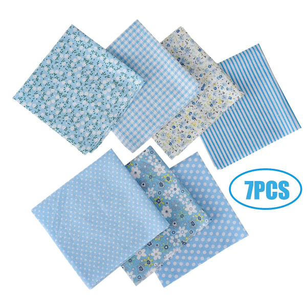 Patchwork Trykt Polyester Bomuldsstof 7PCS-25*25cm Blue