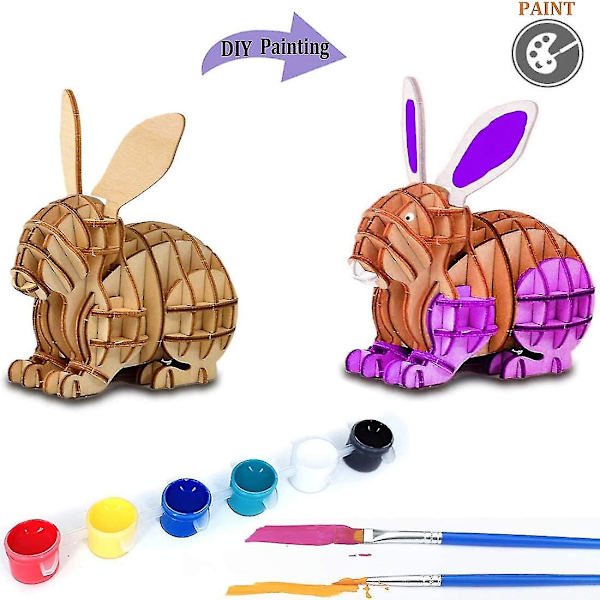 3D Träpussel Leksaker För Barn Vuxna Trä Djur Kanin Modell Pussel