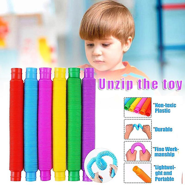 6-pack Pop Tubes Sensorisk Stress Relief Enkel Fidget Leksak Anti Ångest Teleskopisk För Barn Vuxna