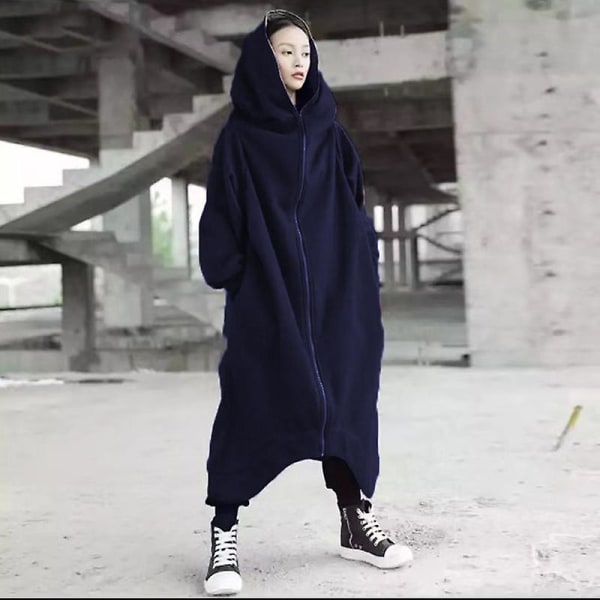 Unisex Lång Hoodie Jacka Långärmad Jacka Dragkedja Fleecefodrad Lång Hoodie Gray 4XL