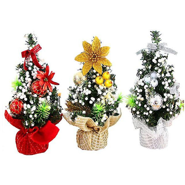 2 stk. Bordplade Juletræ 20 cm Mini Kunstigt Juletræ silver