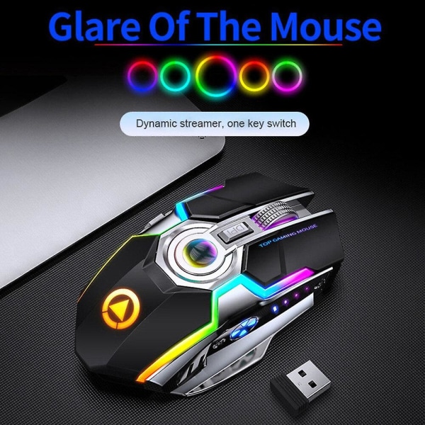 RGB Silent Wireless Mouse Gaming Mus Laser Optisk Svart/Grå 2,4GHz USB Uppladdningsbar PC Laptop