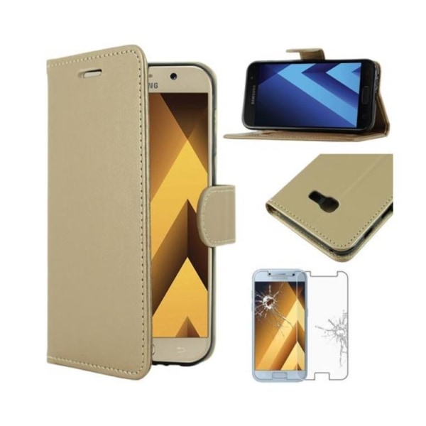 Samsung Galaxy A5 flip cover + härdat film guld