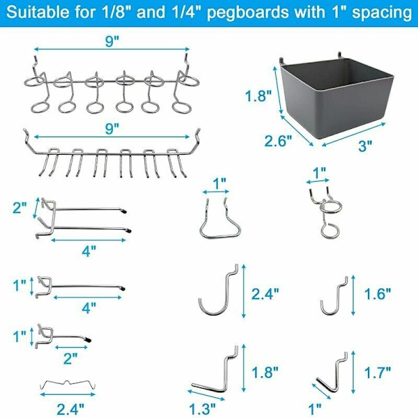 [LCS] Pegboard Hooks Tool Holder with Bins, Peg Locks, for Organizing Various Tools, 80 Pieces, Sunny
