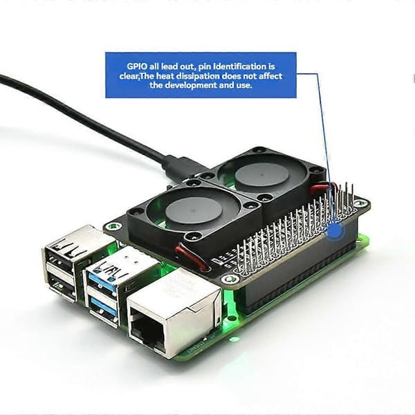 For Raspberry Pi 4B dobbel kjølevifte radiator modul med LED-lys kjølevifte utvidelseskort for Raspberry Pi 4B black