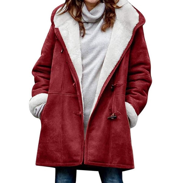 Plus size damkappa fleece huva kofta Casual långärmad värmande ytterkläder för höstvinter Wine Red L