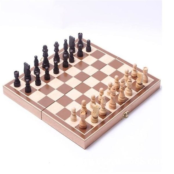 Vikbart Schackbräde i Trä med Schackpjäser, Brädspel, Roligt Spel, Schackpjäser Samling, Portabelt Brädspel
