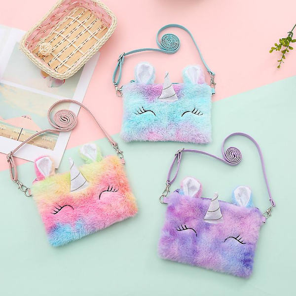 Jenteslyngeveske Plysj Enhjørning Crossbody-veske med justerbar stropp for dagstur, fottur og reise Multicolour 2