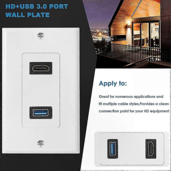 Väggplattaadapter med 2 HDMI- och USB 3.0-portar för enkel anslutning White