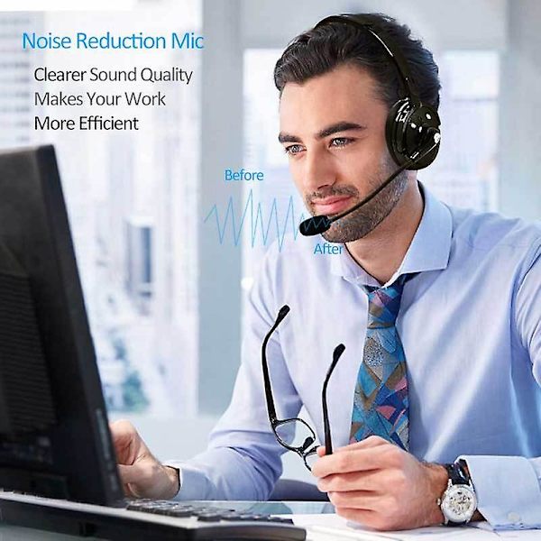 Professionellt Broadcast Headset med HD Boom-monterad Mikrofon Bluetooth Softphone Trådlösa Hörlurar med Mikrofon Brusreducering