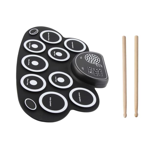 [LCS] Electronic Drum Kit USB Rechargeable Dual Speakers Kids Roll-Up Drum Practice Board White 1