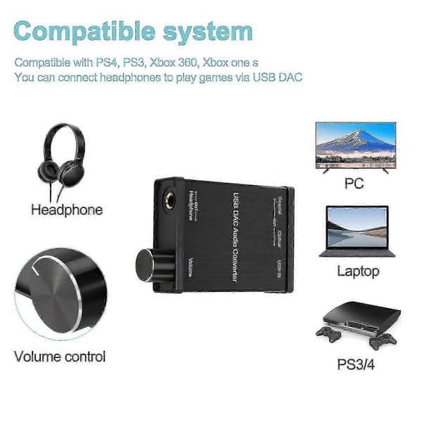 [LCS] USB til koaksial S/PDIF optisk 3,5 mm/6,3 mm hodetelefonkonverter USB DAC digital til analog lydkonverter guti