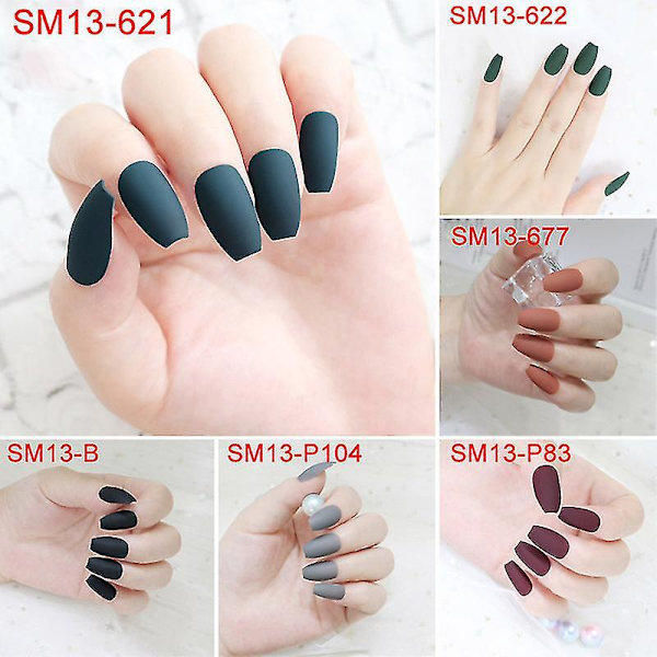 24 stk./sæt Matte Kunstige Negle Fuld Spids Kvinder Falske Fingernegle Neglekunst Dekoration Værktøj Sm13-620