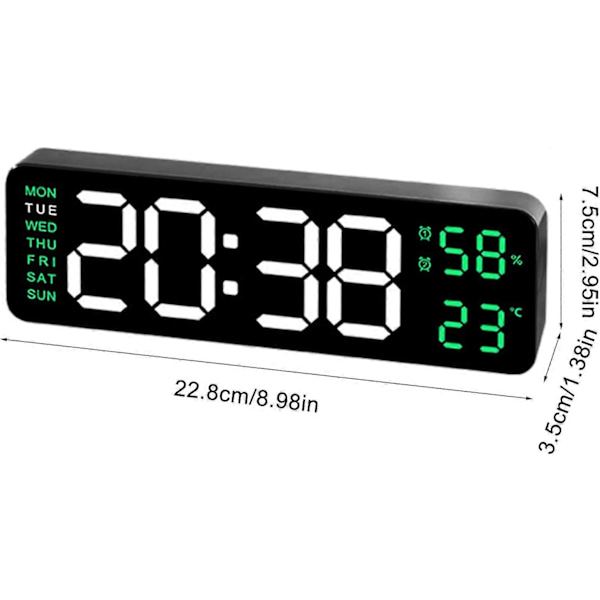 [LCS]Väggklocka, väggtimer, elektronisk klocka rektangulär LED-display datum vecka temperatur luftfuktighet väckarklocka temperatur datum och vecka display
