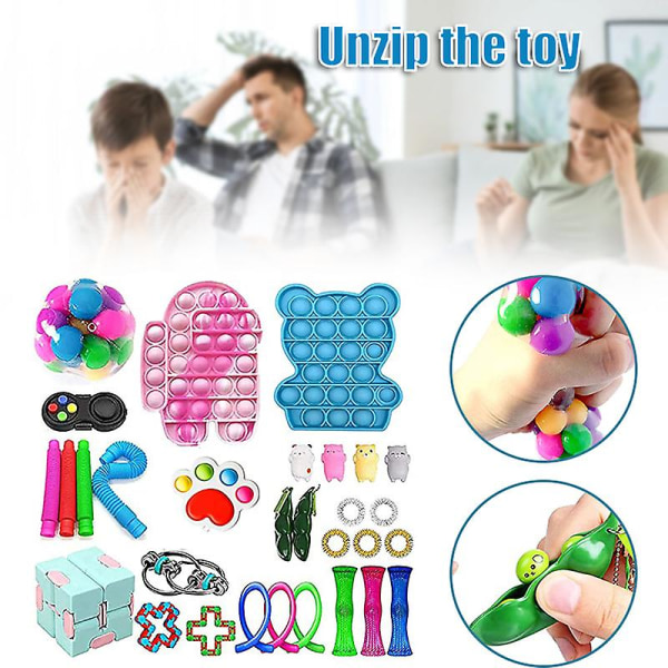 Sensorisk Fidget Leksak Set Fidget Leksakspaket Tryck Bubbla Pop Fidget Leksak För Personer Med Särskilda Behov Stress A