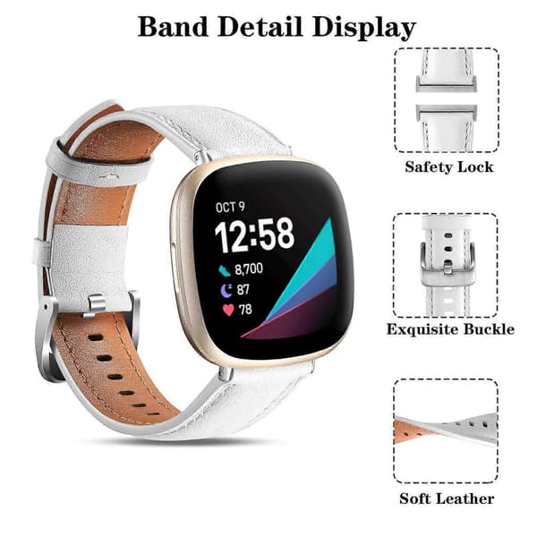 [LCS] Til Fitbit Versa 4/Fitbit Sense 2 Urrem Ægte Koskind Læder Armbånd Multicolor Style B