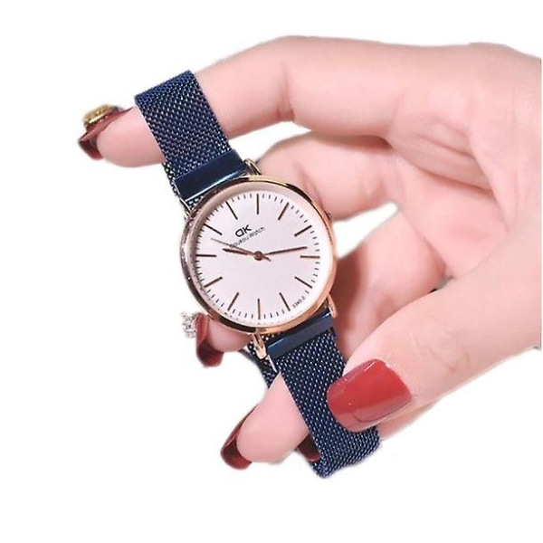 Armbandsur Classic Ultra-Tunn Mesh Band Quartz Watch Dam Vattentäta klockor Blue Big