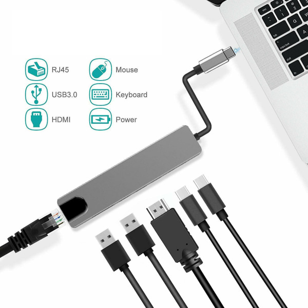 Usb 3.0 Type-c - 4k Hdmi Pd Ethernet Rj45 -keskitinadapteri