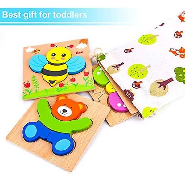 4 Pack trä pedagogiska leksaker djur pussel för småbarn gåva