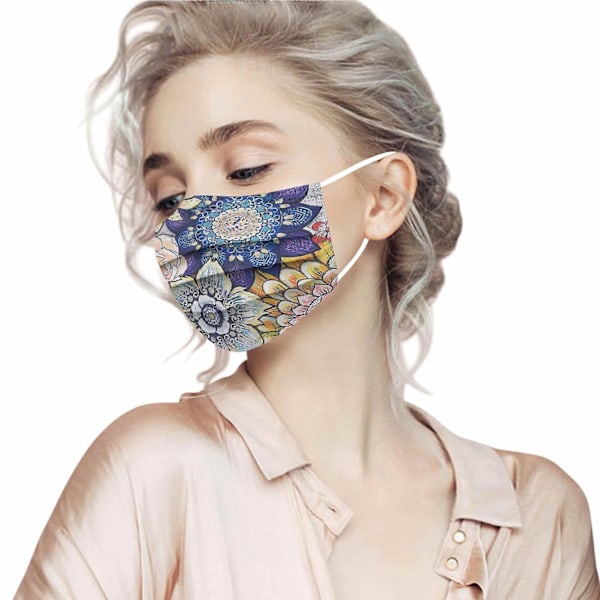 50 stk. Blomster Ansigtsmaske Kompatibel med Kvinder 3-lags Farver Blomsterdesign Åndbar Ansigtsbeskyttelse Kompatibel med Voksne B