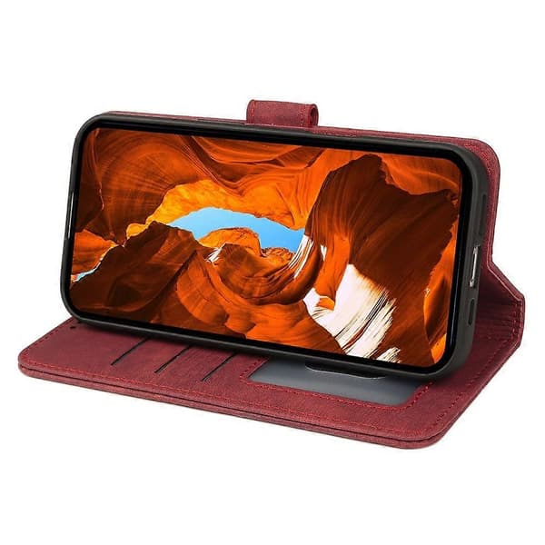 [LCS]Kompatibel med Honor X5c Plus Fodral Flip Plånbok Randig Textur Läder Telefonfodral Red