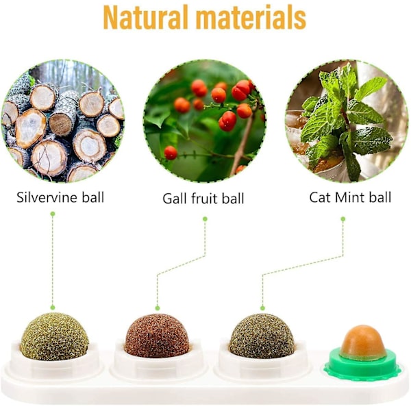 Kattmynta Bollar 4-pack Kattmynta Vägg Leksaker Naturliga Säkra Hälsosamma Vägggodis Roterbar Tugga Tandvård Kattleksak