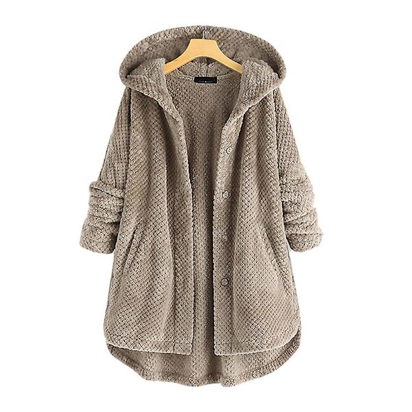 Dame Åben Front Hættetrøjer Langærmet Fleece Cardigans Moderigtigt Løst Varmt Overtøj Til Vinter Ny Khaki 2XL
