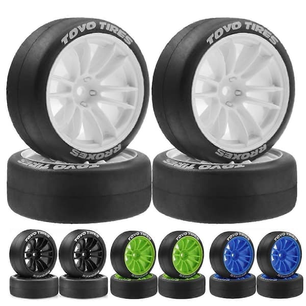 4 stk. 65 mm hårde driftdæk til 1/10 TT01 TT02 XV01 PTG-2 RC driftebil Black